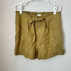 NWT Sigrid Olsen Army Green 100% Linen High Waist Paper Bag Tie Front Shorts L